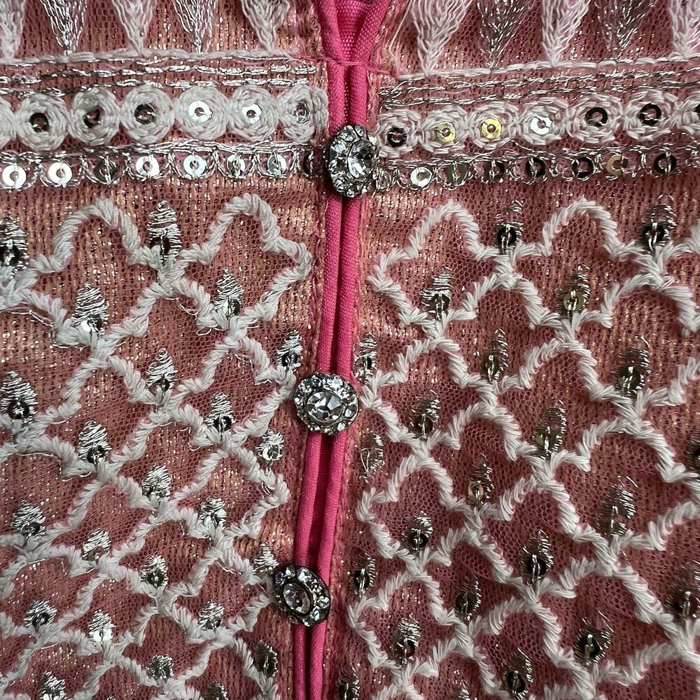 Boutique Embroidered Net Anarkali Gown XL Vibrant Pink/Gold Wedding Guest Dress - Picture 12 of 13